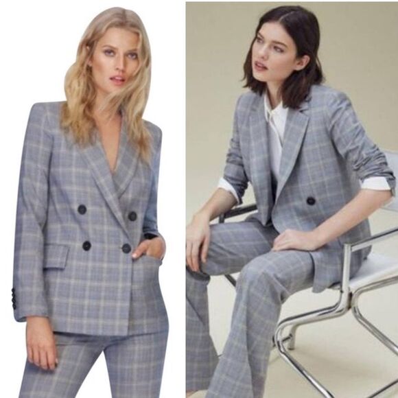 Theory Piazza Wool Blazer NEW in Maple Check Plaid womens size 2